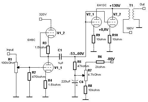 Схема усилителя на 6Н13С